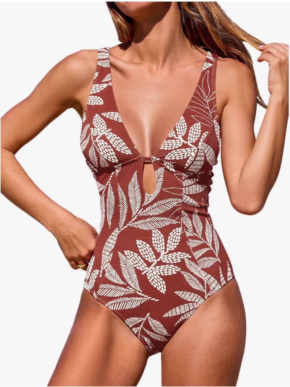 NWOT CUPSHE Women's One Piece Swimsuit V Neck Keyhole Textured Bathing Suit S